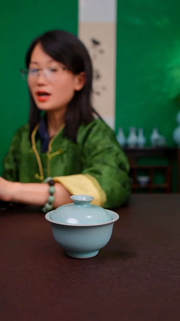 仿古二才压手盖碗不完美