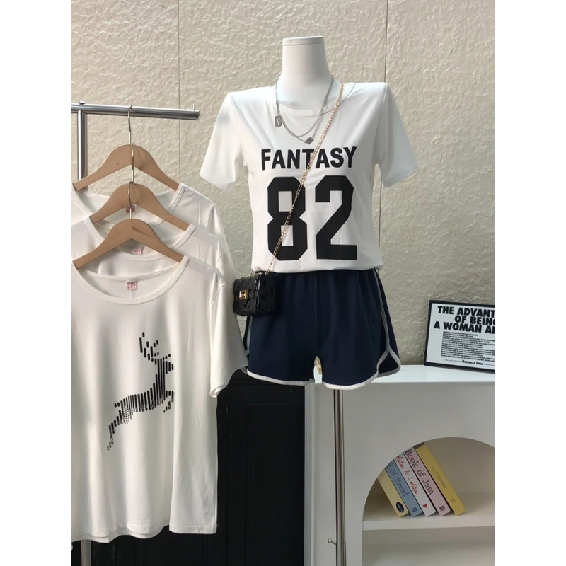 2025年春夏季宽松新款白色t恤女时尚趣味ins风设计感韩版上衣体恤