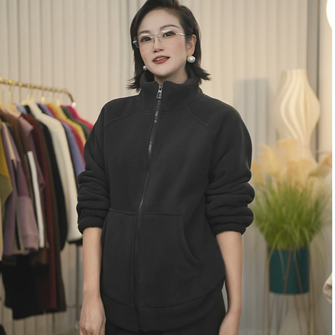 狠货！25新款宽松显瘦冬季保暖休闲户外加厚男女卫衣奥羊绒套装