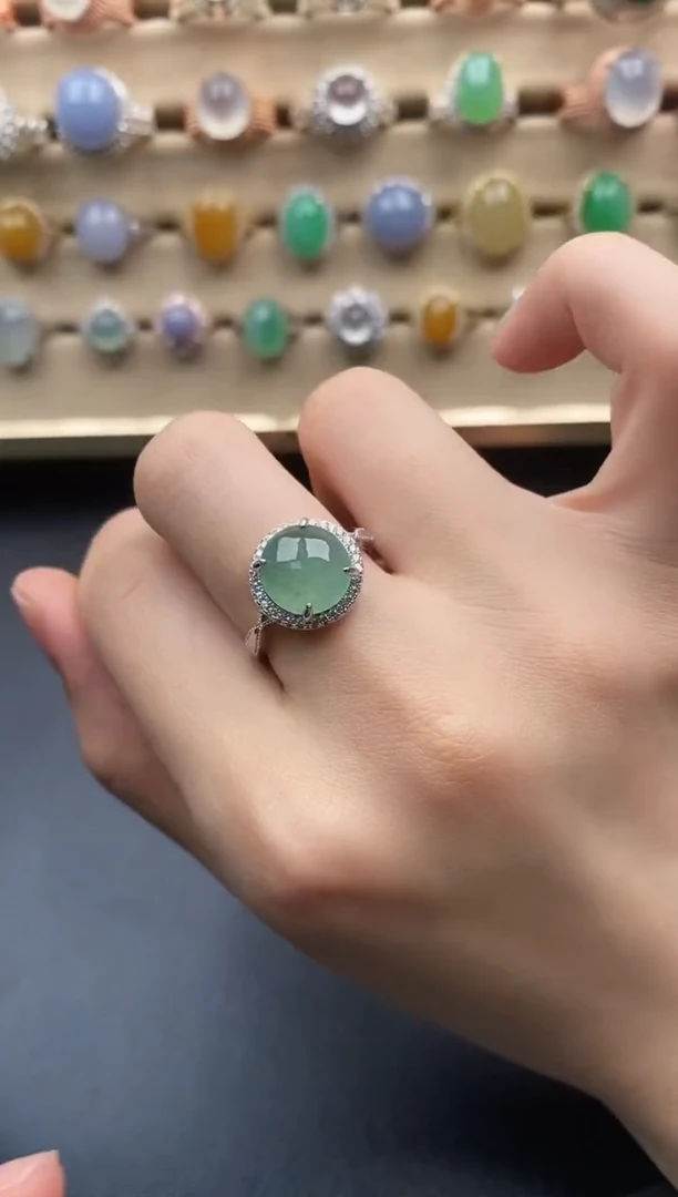 银S925镶嵌戒指翡翠一物一证一礼盒