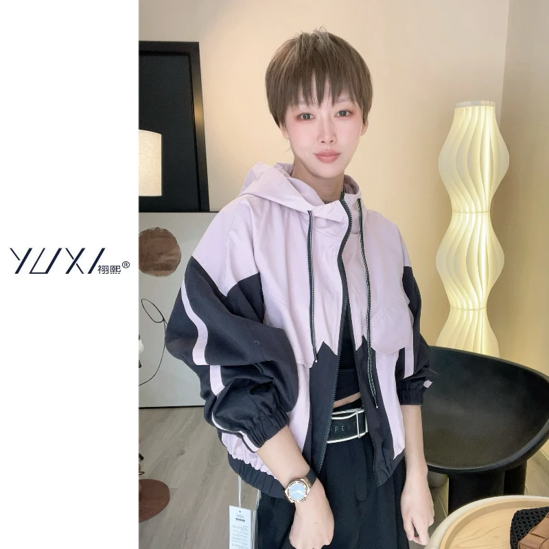 《断码清仓》休闲连帽运动百搭撞色夹克飞行外套冲锋衣长袖女外套