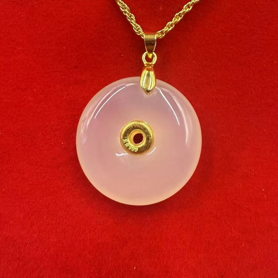 足金镶嵌平安扣玉髓吊坠-男女同款-带礼盒证书 QQ