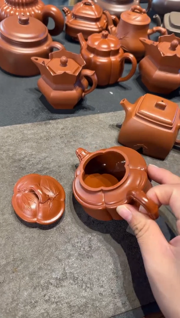 【闪购商品】紫砂茶壶腰圆海棠双线竹鼓