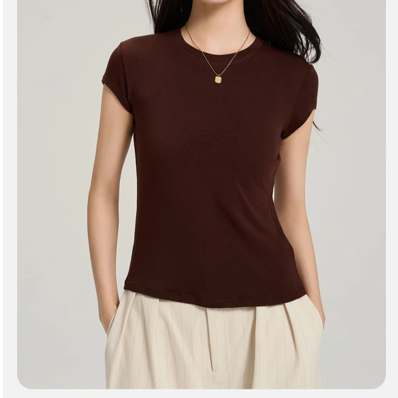 Urban rhythm2025打底莱赛尔天丝女士小飞袖短袖气质百搭T恤
