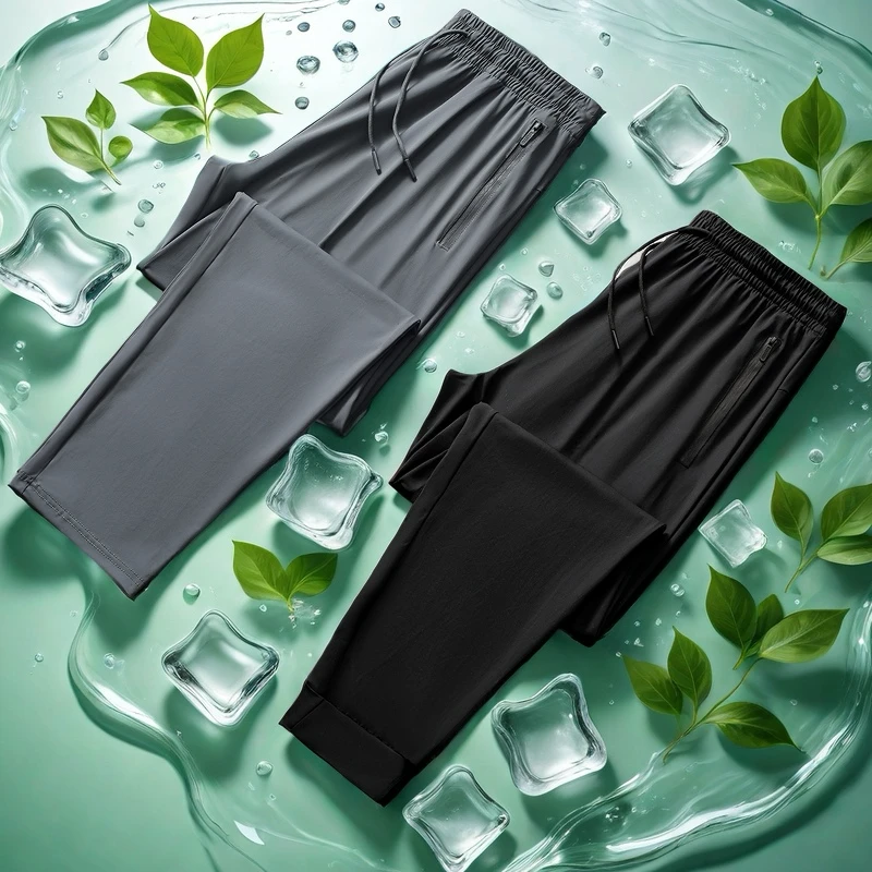 男士夏季冰丝裤薄款透气速干宽松大码户外弹力空调裤运动休闲裤男