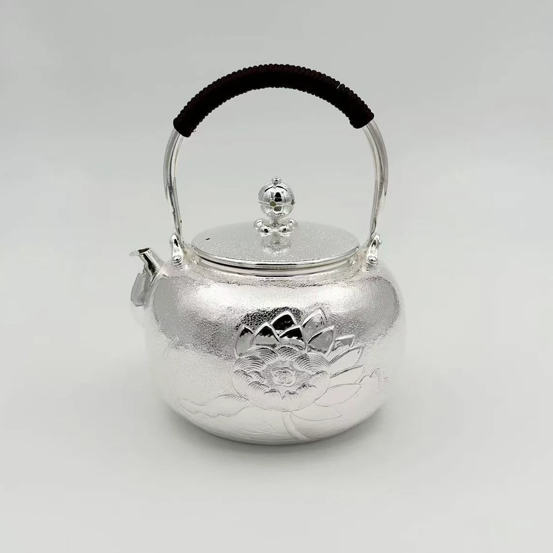 手工新品荷花图案提梁烧水壶