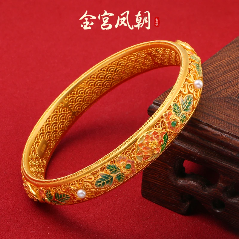 足银珐琅手镯 金宫凤朝 凌波仙子古法花丝镯宫廷国风气质珐琅