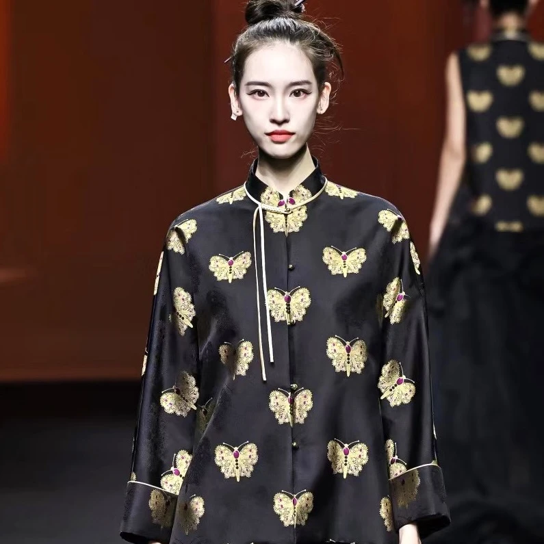 【上久楷黑金蝴蝶】重磅小立领高端宋锦外套CD2167568