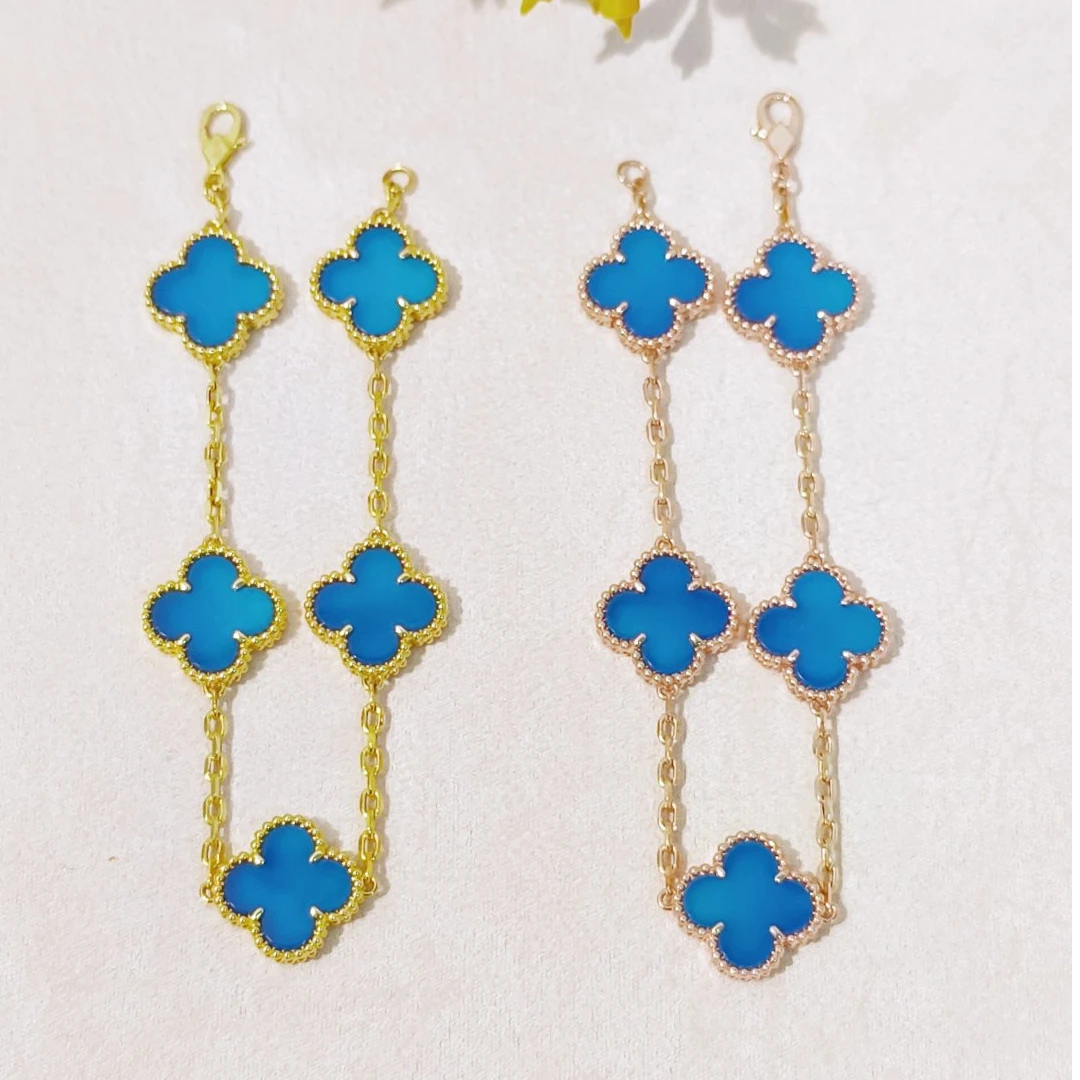 五花 18k金镶嵌蓝玛瑙五花手链15MM 精美百搭 多样性发一