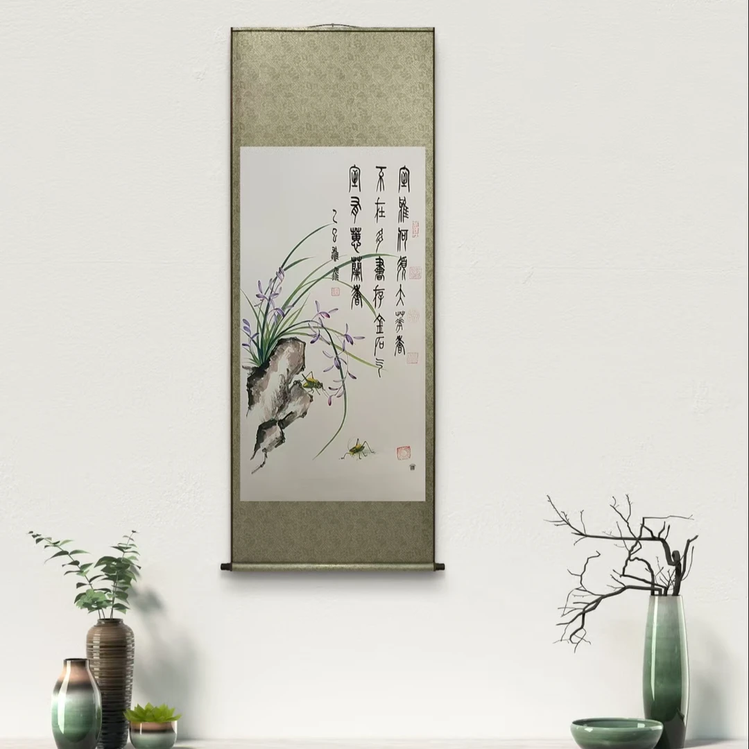 胡雄飞兰花蝈蝈纯手绘支持定制无卷轴