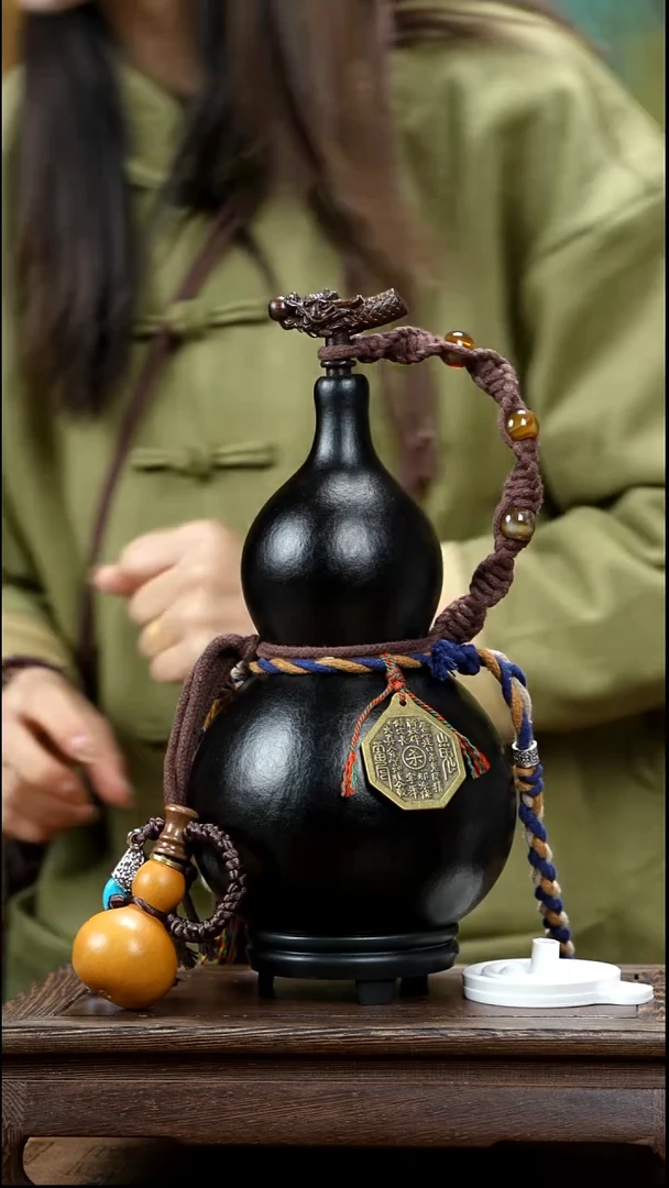 YB017精品藏绳款天然酒葫芦（一物一拍）+原色小手捏