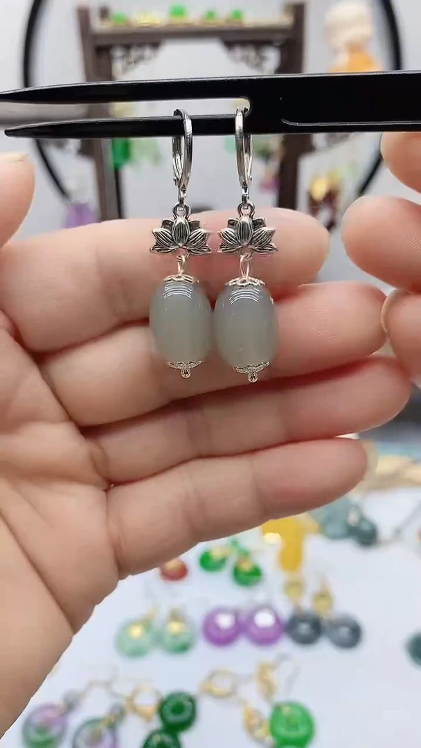 和田玉银S925镶嵌耳饰104