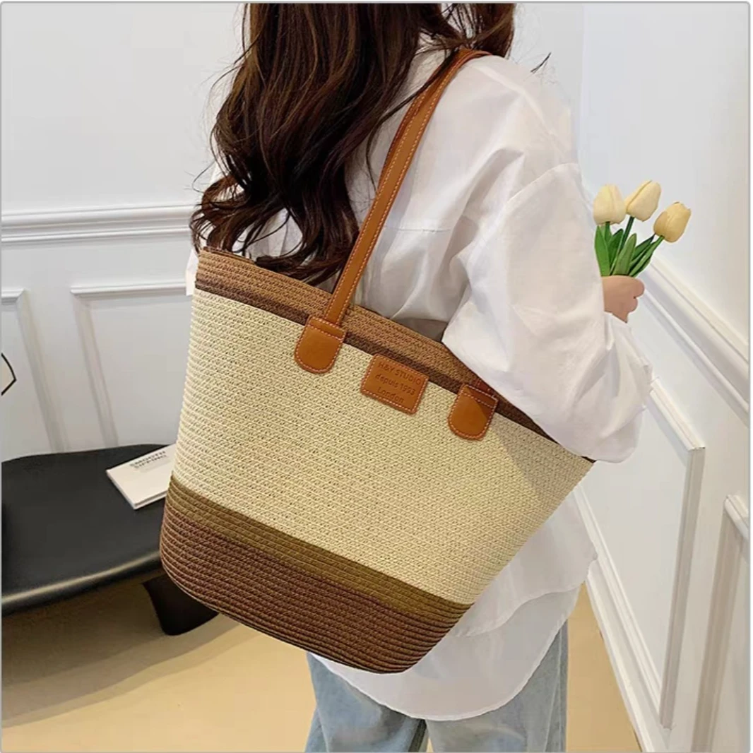 夏季洋气百搭通勤时尚新款沙滩编织包包托特包休闲草编包包