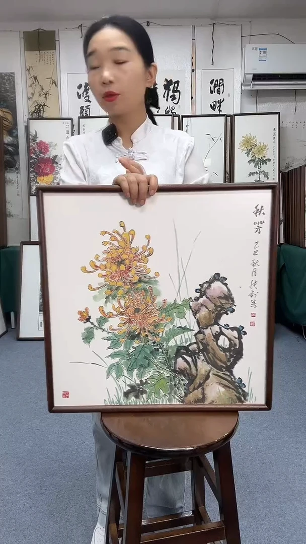 国画52*52实木画框京东包邮手绘