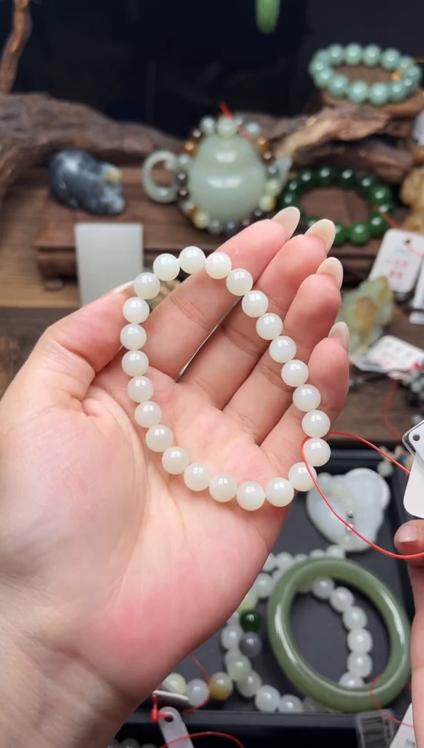 未镶嵌手串和田玉卡8新疆于田 圆珠9012347