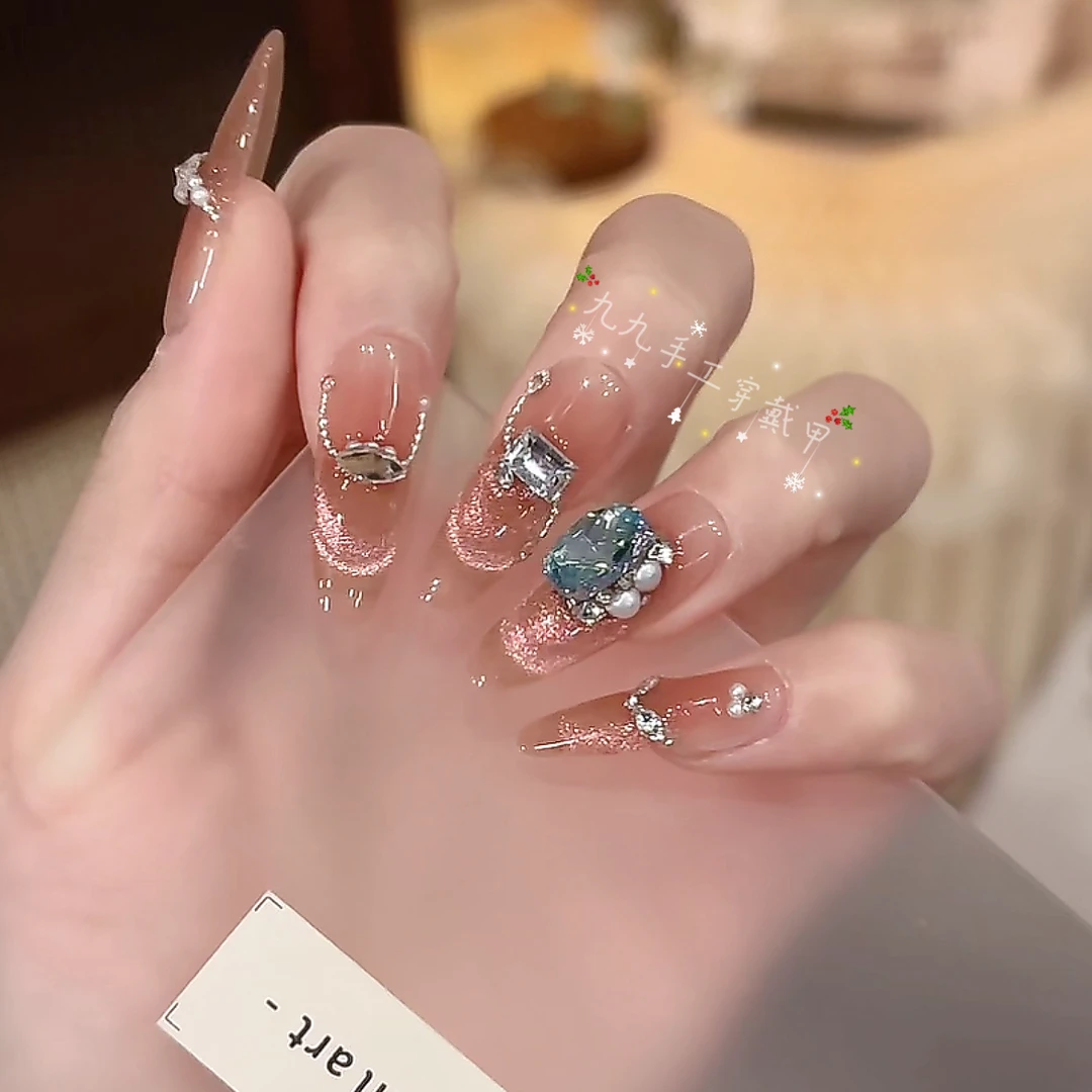 【迷雾森林】碎钻法式光疗美甲显白穿戴甲百搭款10片装