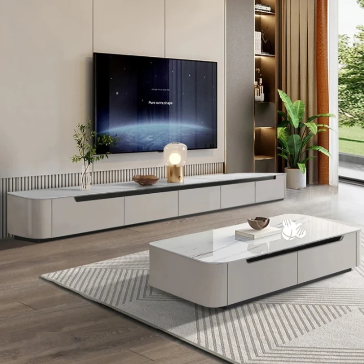 实木岩板轻奢烤漆落地茶几电视柜组合家用现代简约客厅电视柜落地