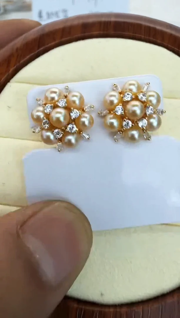 银S925镶嵌海水珍珠耳饰耳钉