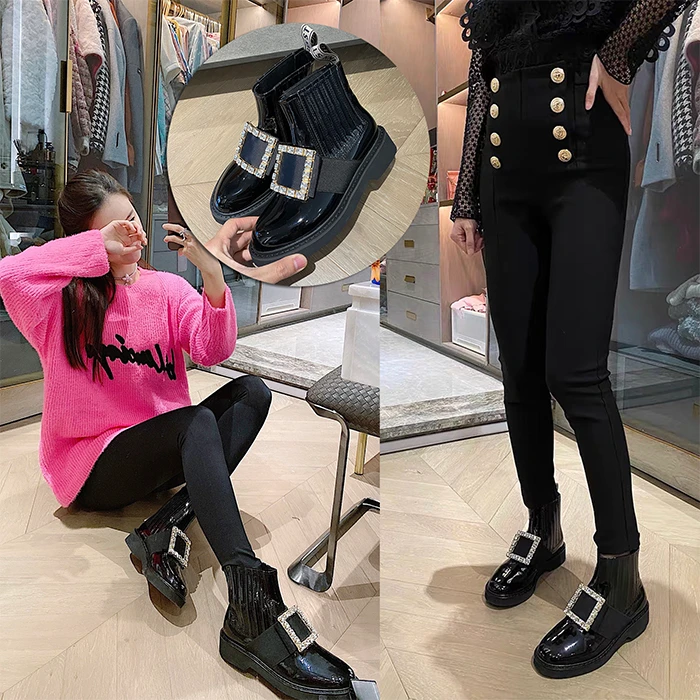 INN定制 黑色方扣短靴