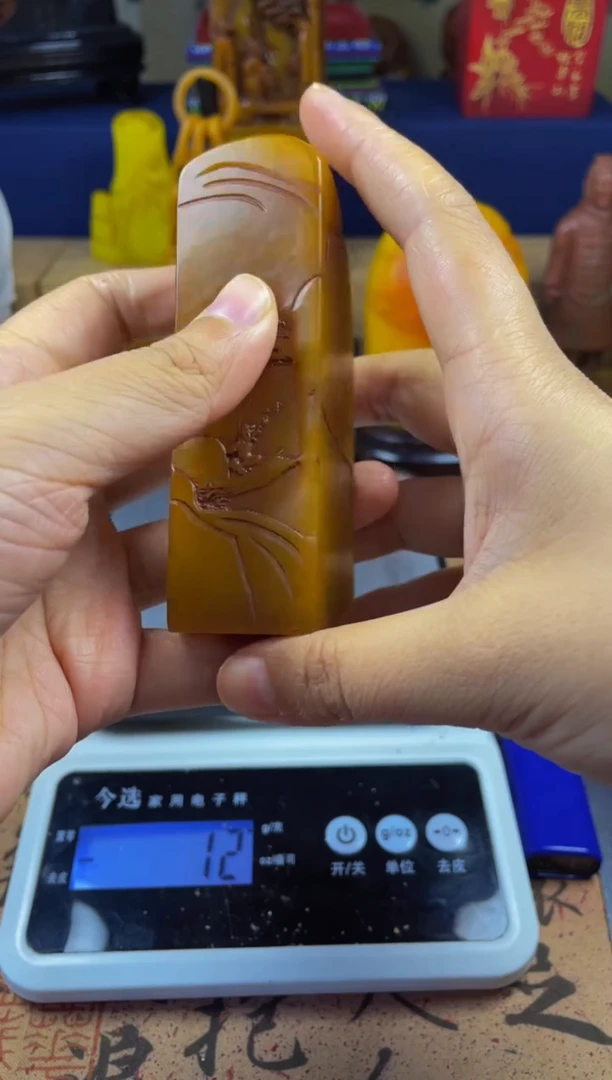 寿山石印石田黄薄意雕方章3*3印面
