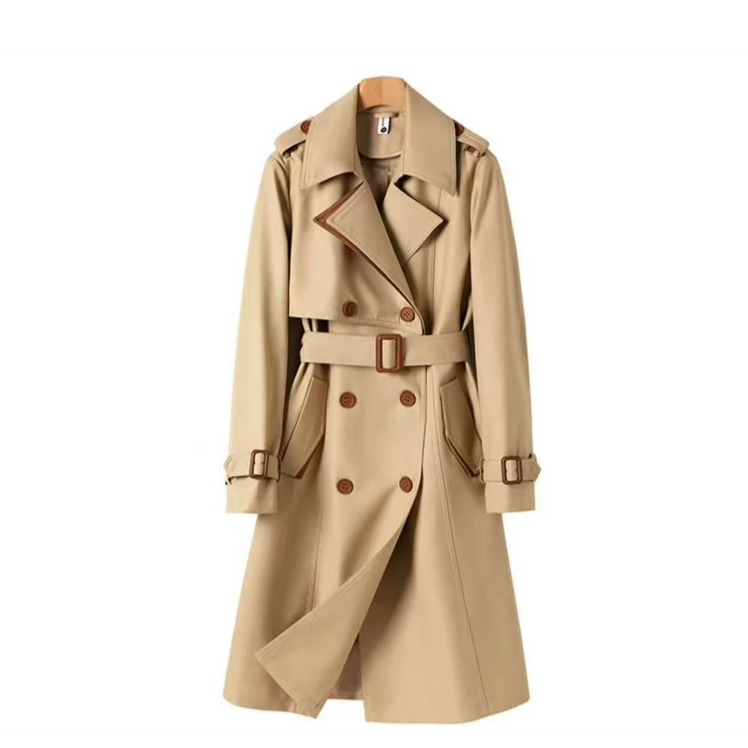 高级感赫本风欧式风衣女2025年春秋英伦气质中长款大衣拼色外套