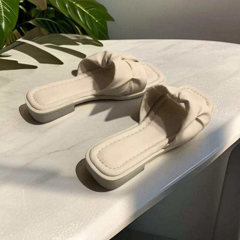 3687 方头沙滩一字拖女外穿小香风拖鞋法式百搭外穿平底