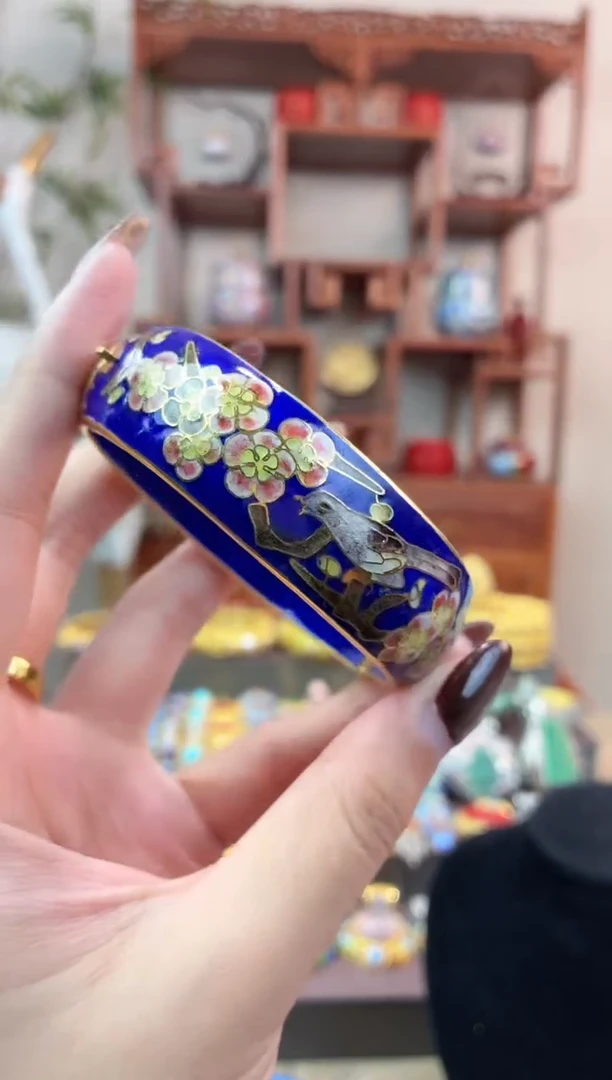 非遗手工景泰蓝开口银蓝镯子宝蓝