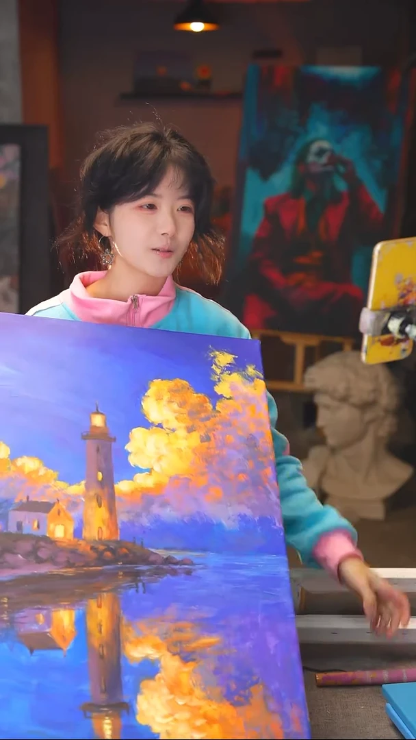 油画T****z灯塔丙烯画纯手绘