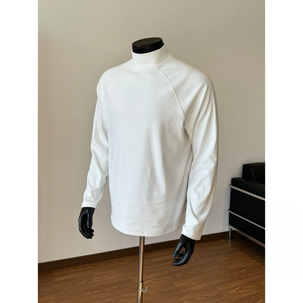 秋冬保暖弹力半高领打底长袖T恤双面德绒休闲运动插肩袖简约上衣