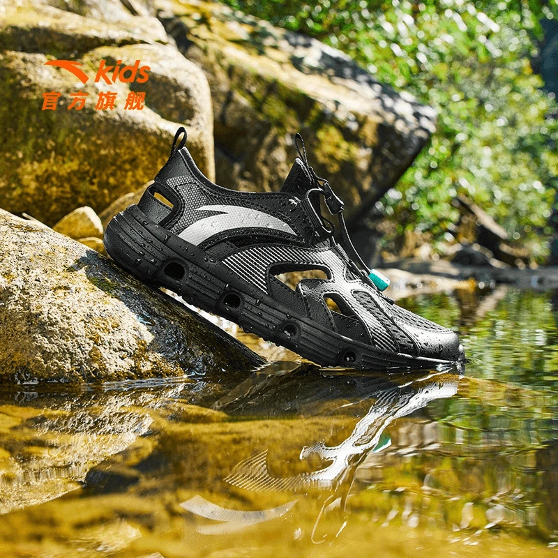 安踏儿童框子鞋凉鞋2025新款舒适透气休闲百搭沙滩-332526901R-bk