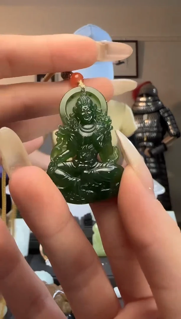 颈饰未镶嵌和田玉碧玉观音吊坠