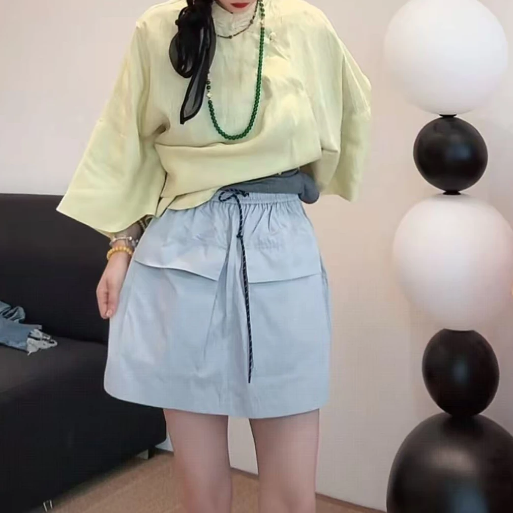 李豆儿 小众设计 松紧腰工装A字裙裤