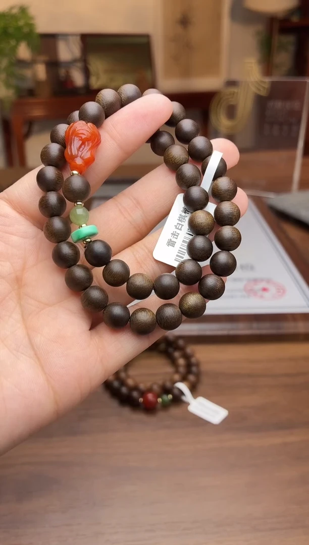 沉香手串沉香【非遗】雷击白棋楠08白菜双圈沉水设计
