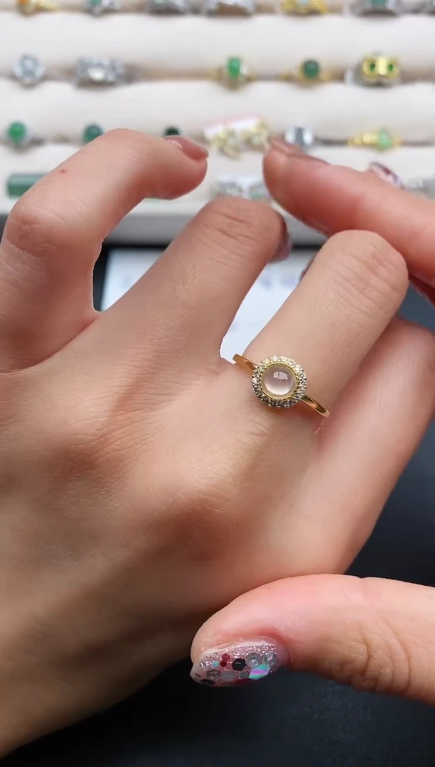 银S925镶嵌戒指翡翠缅甸天然A货翡翠222   4-8