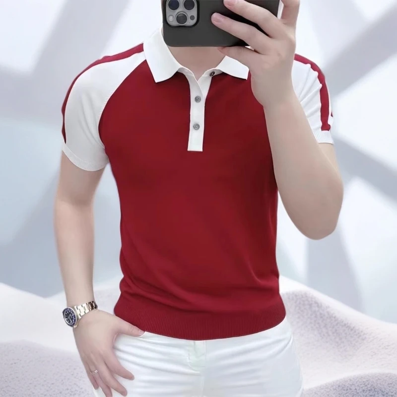 宾斯洛特针织衫短袖拼色新款休闲POLO翻领男士夏季男装半袖T恤