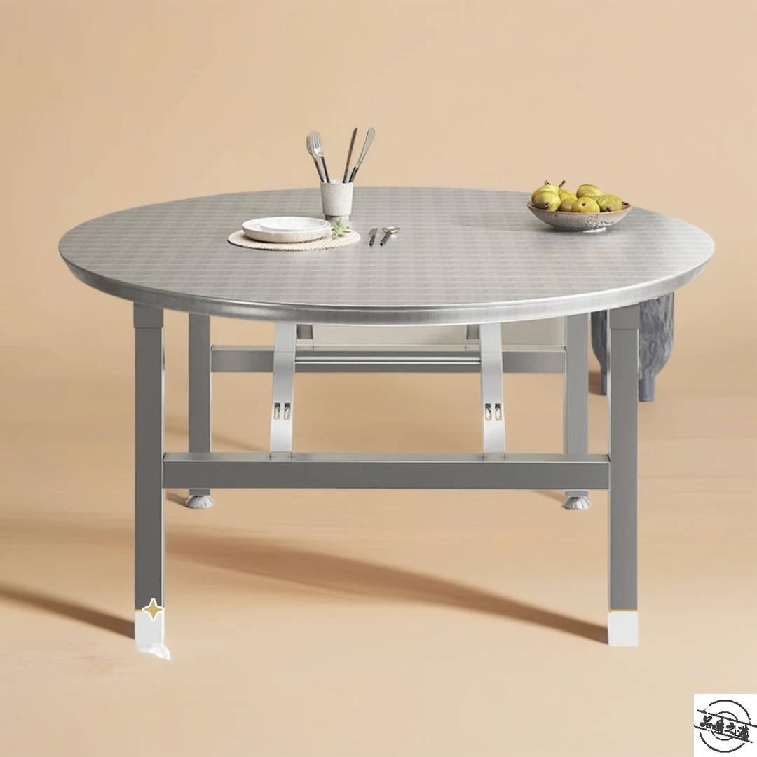 可折叠夜宵大排档烧烤大圆桌食堂加厚不锈钢餐桌流水席饭桌家用桌