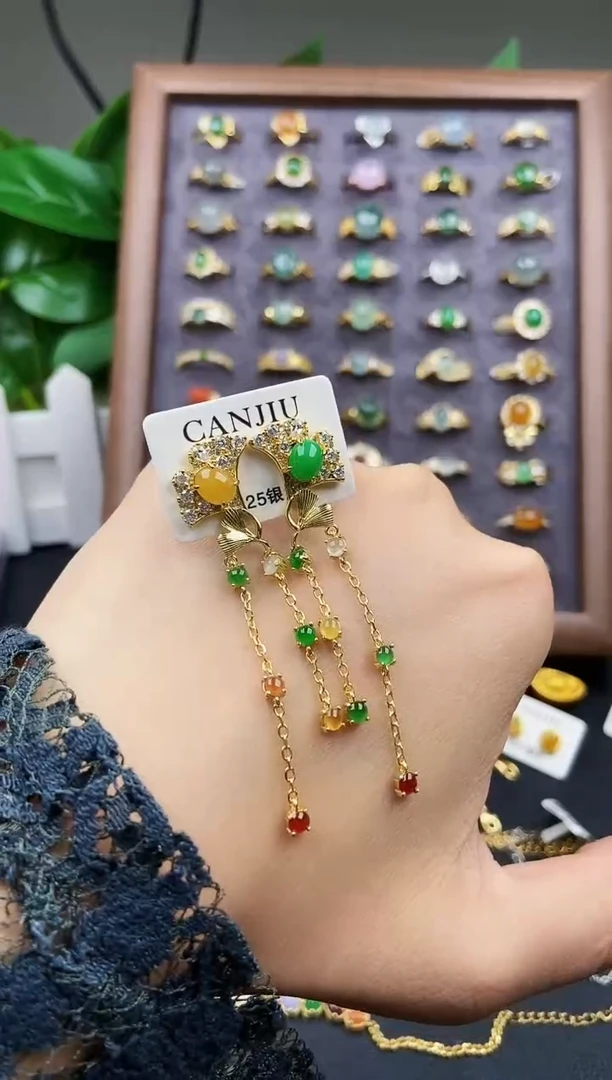 银S925镶嵌翡翠耳饰12