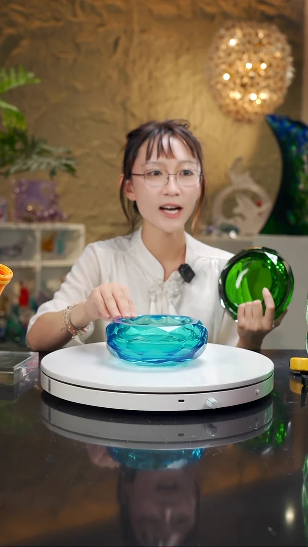 手工艺品琉璃宝石蓝切面烟灰缸