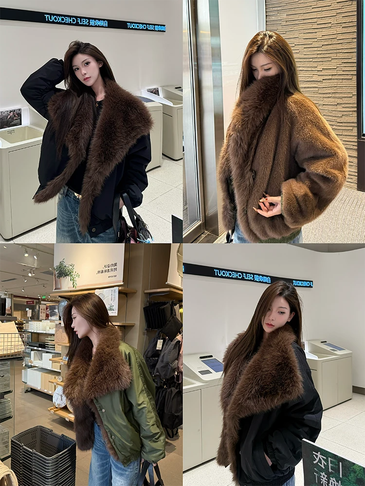 双面穿派克服2025冬季新款超好看今年流行环保狐狸毛皮草外套女短