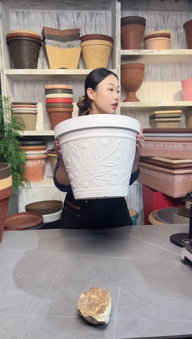 35.5*29/MH35白色叶子浮雕纹理大花盆