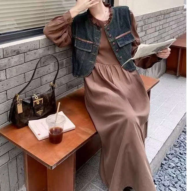 『连衣裙Y』显瘦时尚百搭复古休闲韩版连衣裙88812