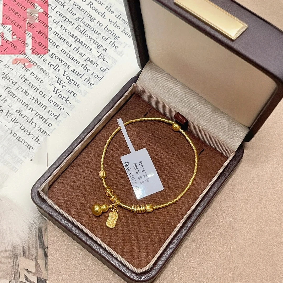 古法金黄金手工錾刻足金999手串手链