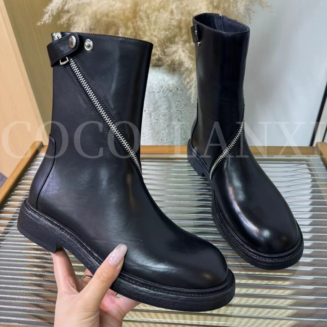 【里安】时尚休闲百搭黑色厚底英伦风圆头短靴24XZ662LX