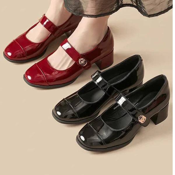 DUSTO/大东玛丽珍女鞋2025秋季百搭圆头中跟小皮鞋气质单鞋女0030