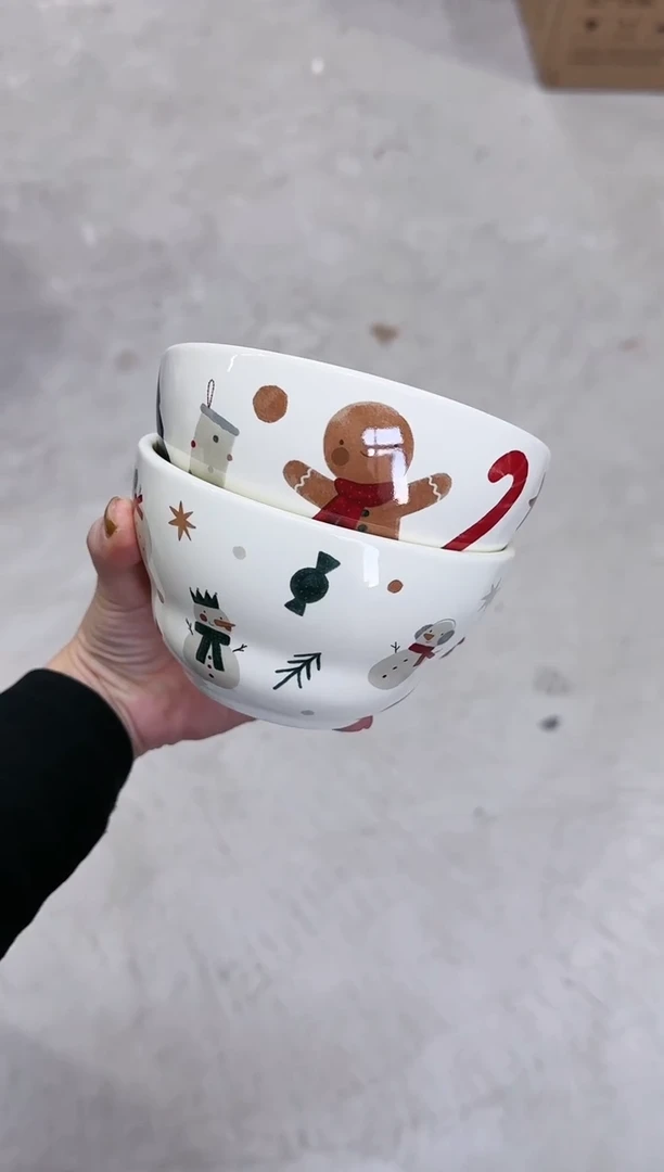 【闪购商品】瓷片雪人+姜饼人葫芦碗