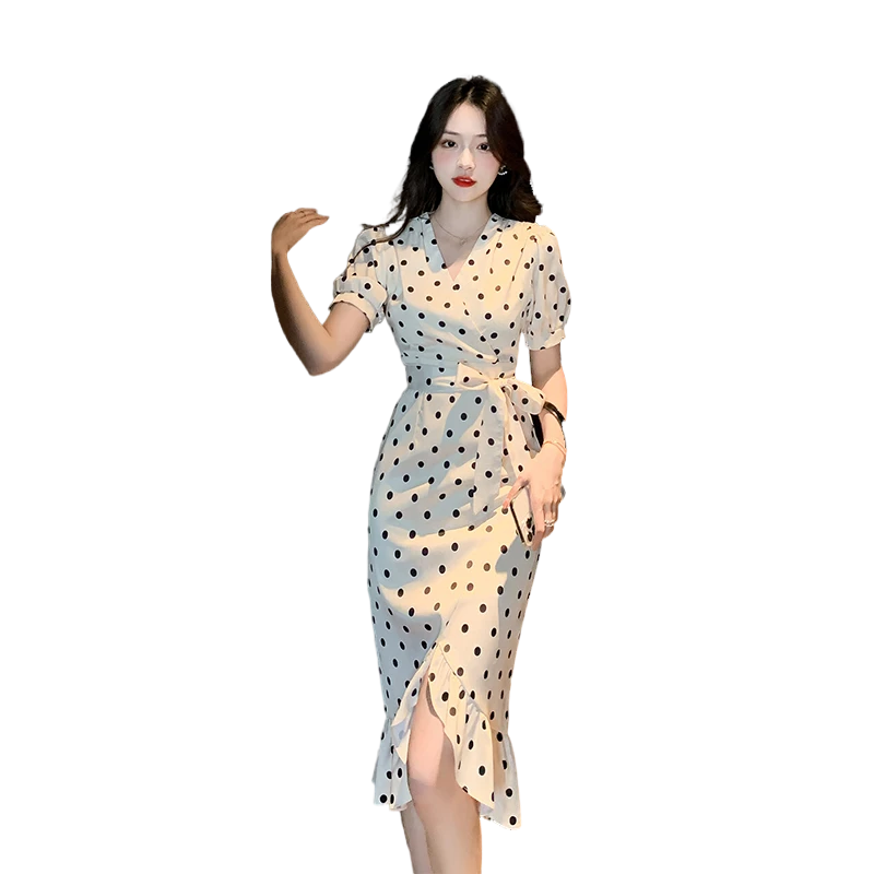 洋气衣服女2025夏季新款气质波点缎面气质显瘦名媛女神范连衣裙