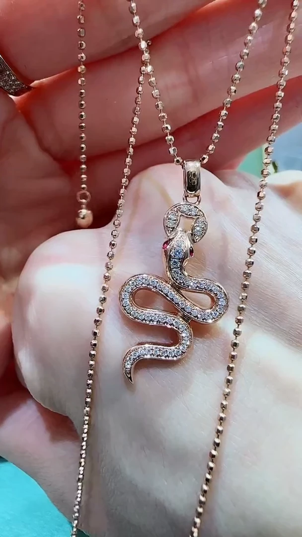 【闪购商品】天然钻石吊坠(不含链)18K金镶嵌18K金钻石蛇蛇吊坠