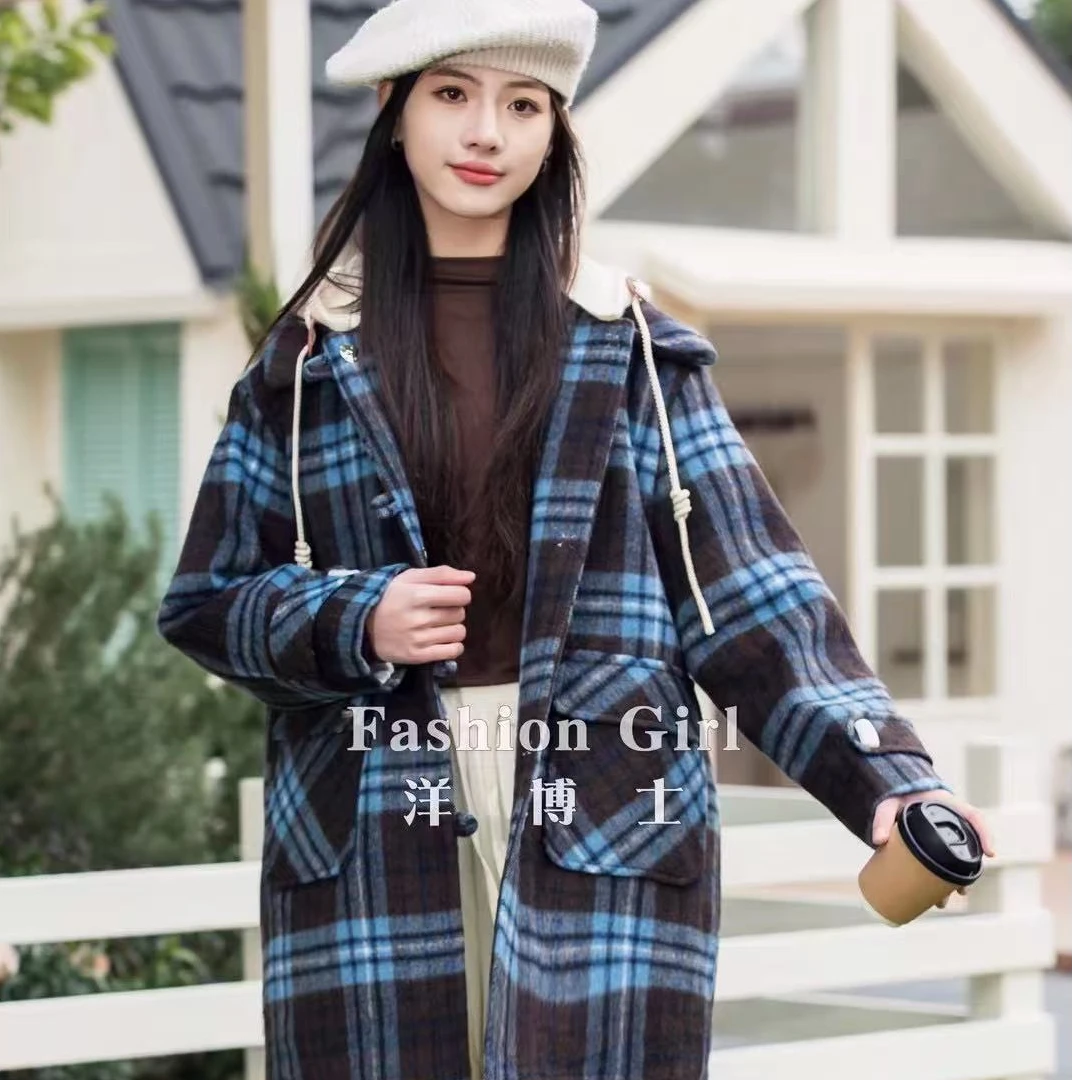 新年年款女大童格子毛呢大衣洋博士24060