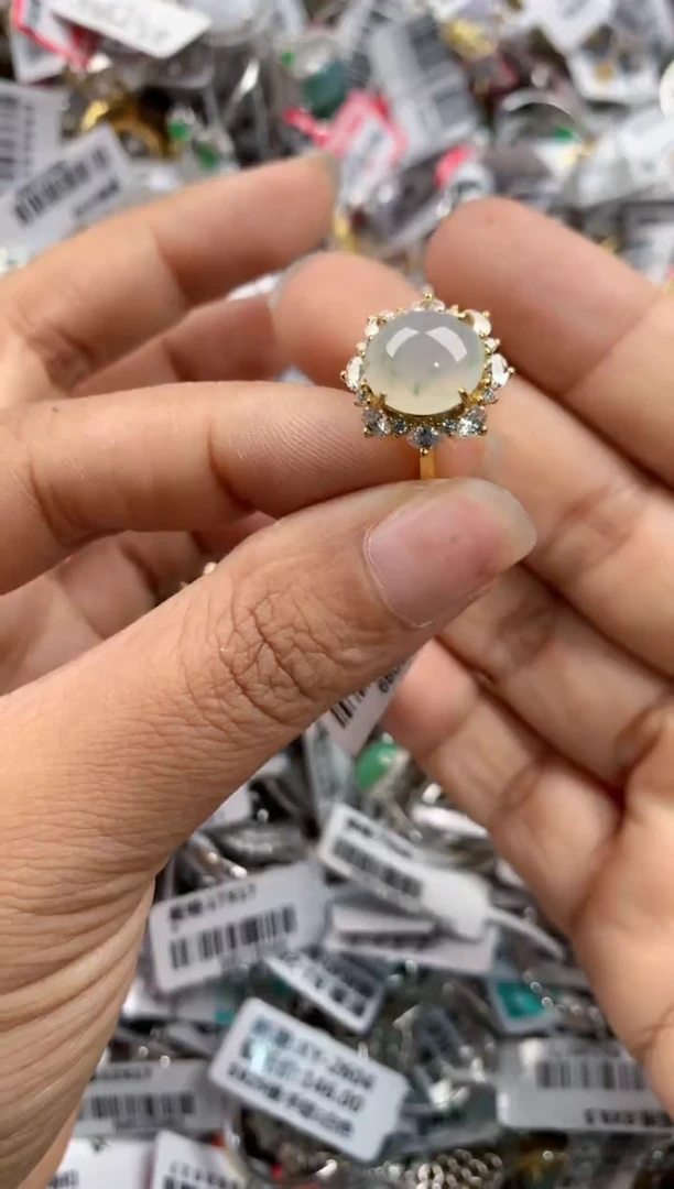 银S925镶嵌戒指翡翠444---4