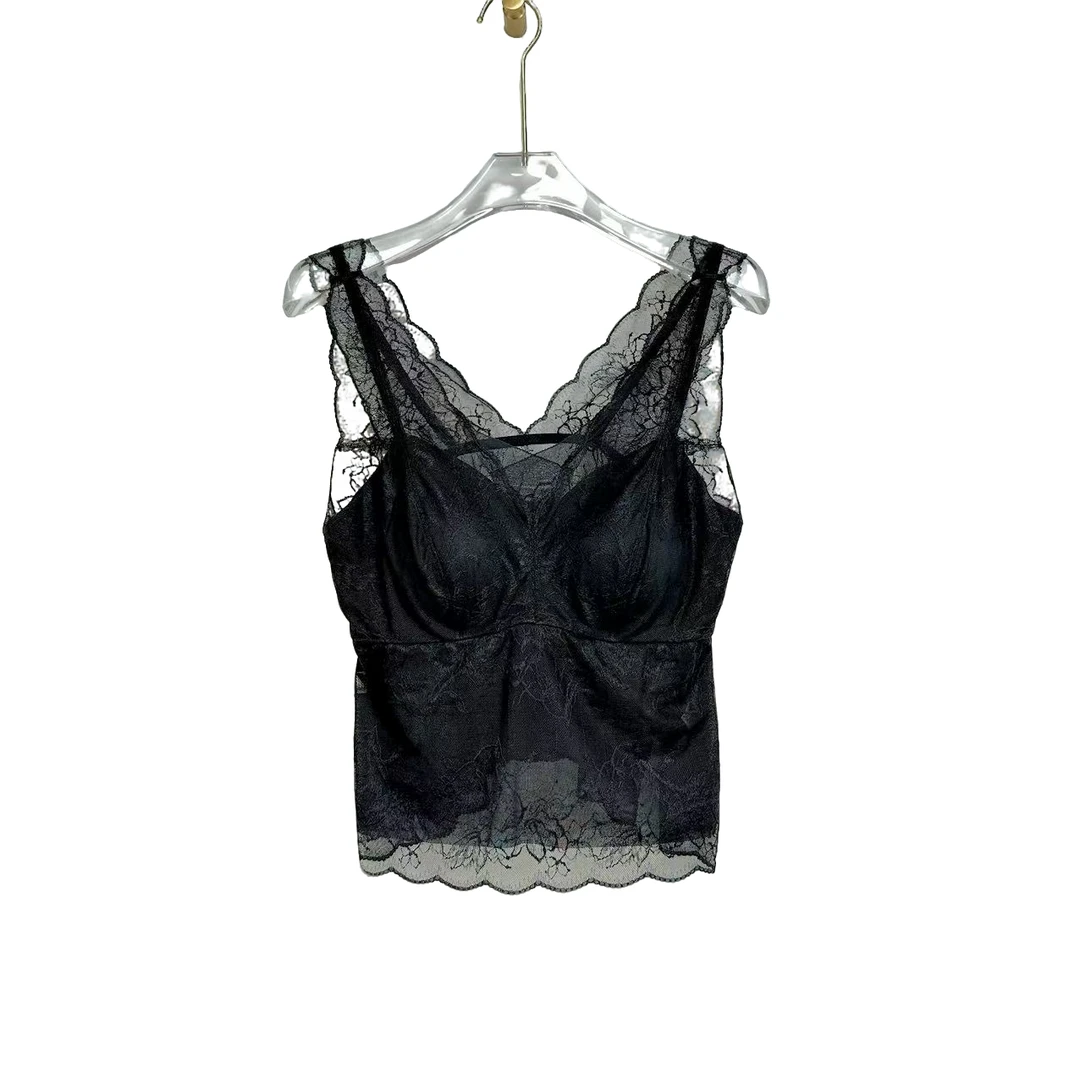 弹力蕾丝+莫代尔桑蚕丝时尚百搭打底美背蕾丝背心8955